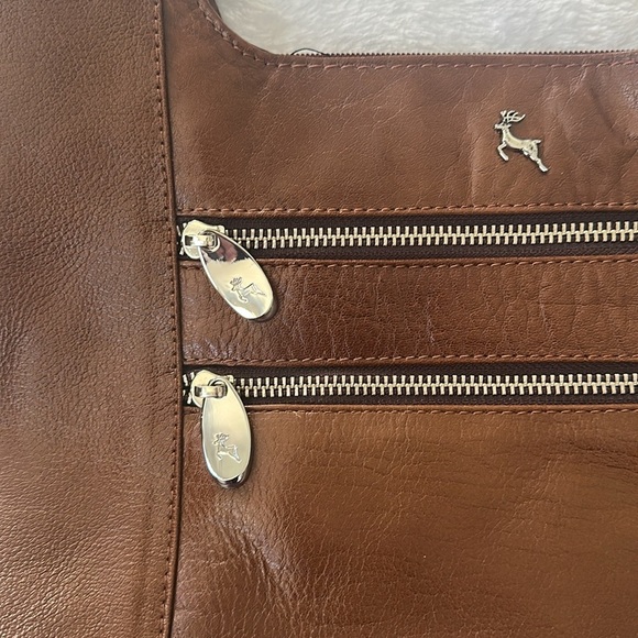 Ashwood Genuine Leather Boho Double Zip Pockets Designer Handbag Purse Deer Logo - Picture 7 of 10